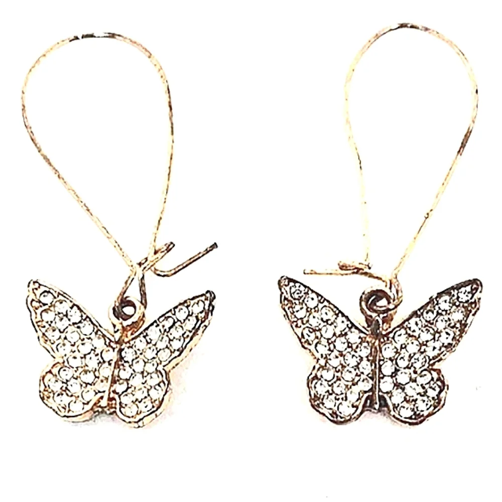 NWT Beautiful CZ Butterfly Earrings Gold Crystal  Pierced Elegant Feminine NEW
